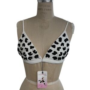 NEW Oceanus Swimwear Beaded Leopard Triangle Bikini Top White Black Size L
